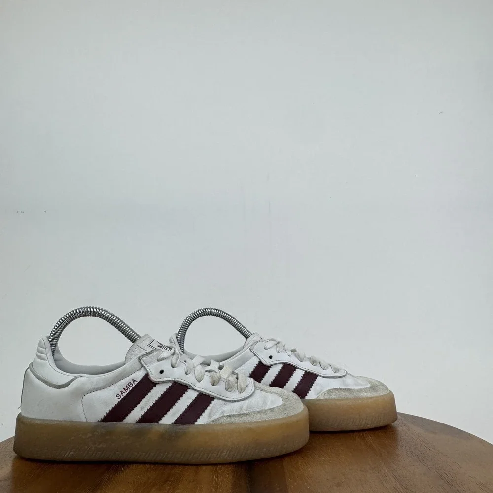 Womens Adidas Sambae White Shadow Red Leather Casual Comfort Sneakers Size 5.5 M - Picture 1 of 8